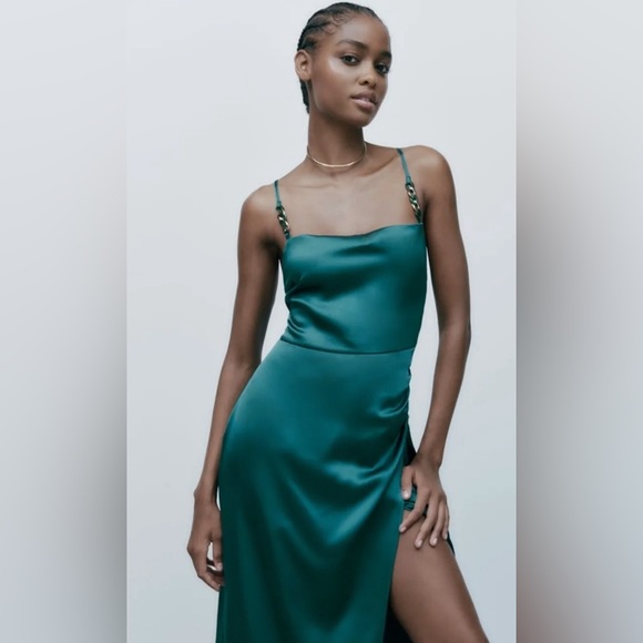 ZARA ~  Satin Lingerie Style Dress with gold detailing - Picture 4 of 6